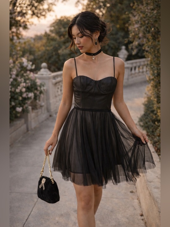 Alice + Olivia Dresses & Skirts - Alice + Olivia Leather Tulle Dress Black Fit Flare Party Mini Size 6 Dark Goth